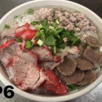 P6. Pho Npas Nuaj · Meatballs, ground pork, red pork.