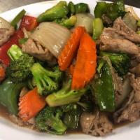 Pork Slices Stir Fry with Mixed Vegetables · 