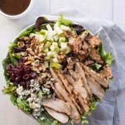 Harvest  Salad · Mixed greens, grilled chicken, sweet crisps*, bleu cheese, walnuts, apple, dried cranberries, balsamic vinaigrette. *Contains nuts.