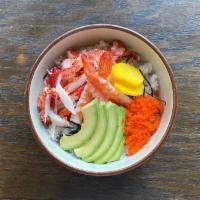 Lobster Donburi  · Lobster with cooked shrimp, masago, avo on the rice