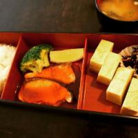 Salmon Teriyaki Bento Box  · Salmon teriyaki with a choice of side dish. 