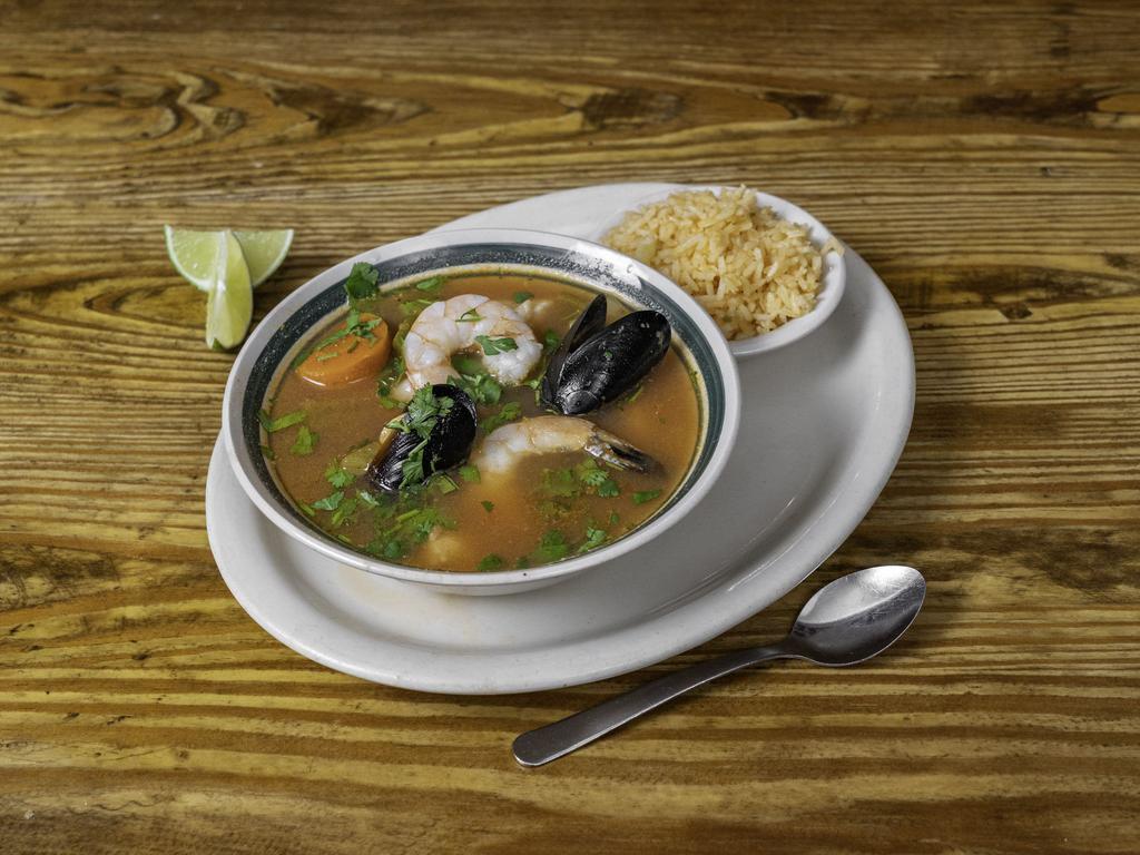 Fresh Seafood Soup · 16 oz. Caldo de mariscos.