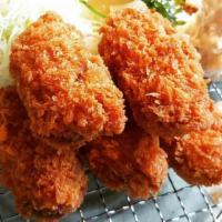 Deep Fried Oysters -(Kaki) -( 5pc) · Oyster breaded in panic and fried in vegetable oil. Served with Tonkatsu dipping Sauce. 
