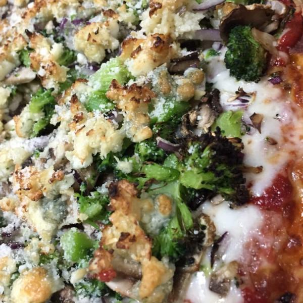 Veggie Pizza · Fresh mushroom, green peppers, onions, eggplant, garlic, black  olives, tomatoes and mozzarella cheese.