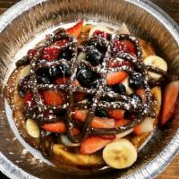 Chakra Waffle · Nutella, strawberry, banana, and blueberry.