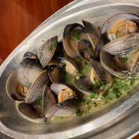 Steamed Clams · White wine, garlic, butter.