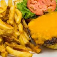 George Washington's Cheeseburger · 8 oz. all-natural black Angus beef patty served with house-made chips