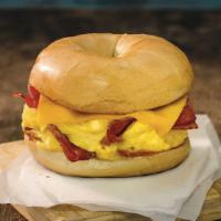 Taylor Ham · Taylor Ham, eggs and cheese on a toasted bagel.