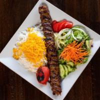 2. Beef Koobideh Kabob Lunch Special · One skewer of ground sirloin seasoned and mixed with grated onions, grilled on open flame, s...
