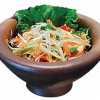 20. Som Tum Thai · Green papaya salad with green beans, peanuts, tomatoes, carrots, and fresh lime dressing. Sp...