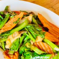 56. Pad Puk · Stir green beans, carrots, mushrooms, chinese broccoli and garlic