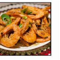 3. Salt and Pepper Prawns · 6 Pcs Jumbo Prawns after deed fried in Vegetable oil then stir-fried with salt and pepper.