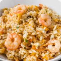 22. Shrimps Fried Rice · Stir-fried Rice with egg, green peas, carrots with Shrimp.