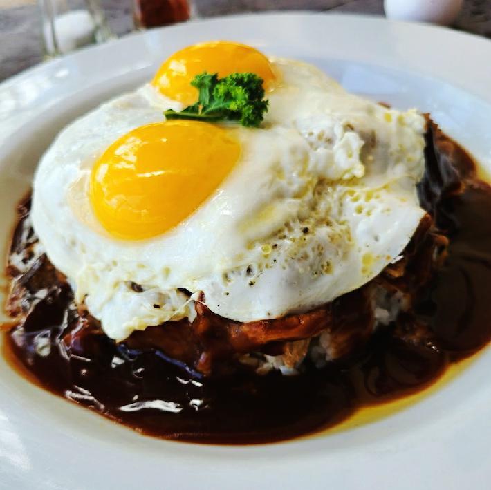 Kalua Pig Loco Moco · Kalua pork, brown gravy, rice, two eggs any style. Substitute fried rice or chee fried rice for an additional charge.