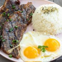 Pulehu Kalbi & Eggs · Short rib and rice, 2 eggs any style. Substitute fried rice or chee fried rice for an additi...