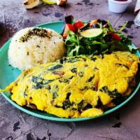 Spinach Mushroom Omelet · Mushrooms, spinach, Swiss cheese.