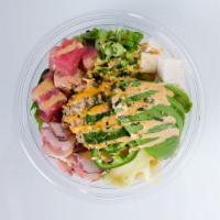 Small Poke Bowl (2 Scoop)  · 2 Scoops of Protein, Choice of Base, Sauce, Toppings, & Garnish.