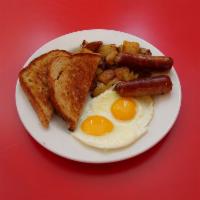 Breakfast Plate · 2 eggs your way, home fries, choice of bacon, sausage, or ham and choice of toast.