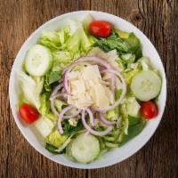 Side Salad  · Romaine and iceberg lettuce, spinach leaves, grape tomato, red onion, and shaved Asiago chee...