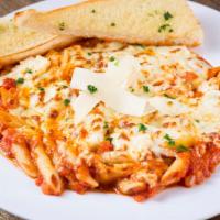3 Cheese Baked Penne · Serves 1-3. Hearty pasta dish smothered in our homemade marinara sauce, then baked with rico...