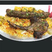 Mix Grill · Grilled baby lamb chops, kefta kabob and chicken kabob served with rice.