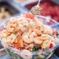 SHRIMP POKE · Cooked Shrimp, Lettuce, Cucumber, Tomato, Jalapeno, Onion, Pineapple, Cilantro, Crispy Onion...