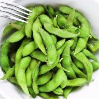 Edamame · Steamed soybeans sprinkled with salt.