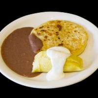 3. 1 Pupusa with 1 Baby Corn Tamale, Refried Beans and Sour Cream Meal · 