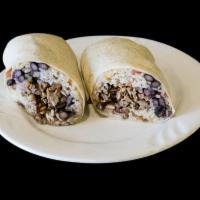 Burrito Guanaco · Your choice of steak, chicken, pork or vegetarian, cheese, pico de gallo,rice, salsa verde a...