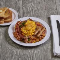 Ultimate Skillet · 2 fresh eggs, any style, 2 cherrywood-smoked bacon strips, 2 sausage links, diced ham, mushr...