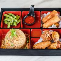 Combo 4 Lunch Bento · Chicken fried rice, 4 wings and spring roll. 