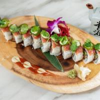 Tuna Diablo Roll  · Spicy tuna, tempura flake, avocado topped with spicy tuna, jalapeno, cilantro and wasabi mayo.