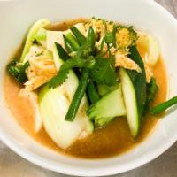 Vegi Tom Yum Soup  · Spicy. Hot and sour soup with mixed vegetables and tofu, milk, lemongrass, red bell pepper a...