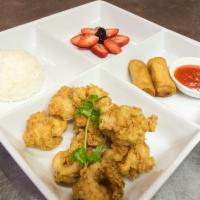 Kid Fried Calamari · Served with spring rolls and fruit.