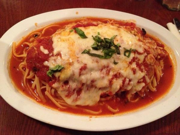 Chicken Parmesan · Baked chicken cutlet covered in fresh mozzarella and marinara sauce with choice of side of pasta.
