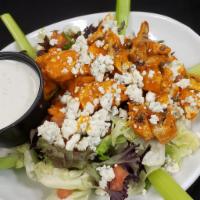 Buffalo Chicken Salad · Mixed greens, marinated tomatoes, celery, bleu cheese crumbles, choice of a grilled chicken ...