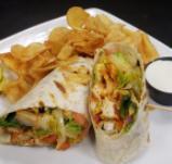 Buffalo Chicken Wrap  · Breaded chicken tenders, chopped romaine, mild wing sauce,
and diced tomatoes in a pressed f...