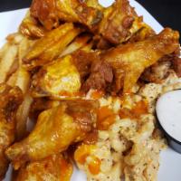 Chicken Wing Plate · A dozen of our jumbo chicken wings tossed in your choice of wing sauce and served with a sid...