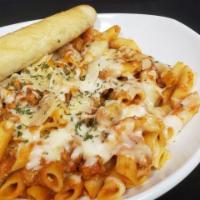 Baked Ziti  · Ziti tossed with Italian sausage and house made marinara, then topped with melted mozzarella...