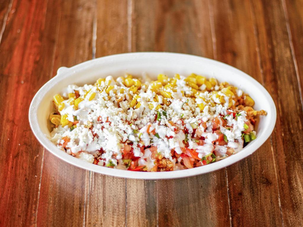 Bowl · Choice of meat served with cilantro white rice, black beans, fajita veggies, pico de gallo, corn, queso fresco, and sour cream. Add tripe or tongue for an additional charge.