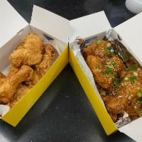 Korean Fried Chicken Choices (Click for more menus) · Served with Pickled Radish and Korean Cabbage Slaw. (If you want extra pickled radish or cab...