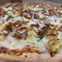 Sweet potato pizza · Hand tossed gourmet pizza with sweet potato, corn, pineapple, green pepper, onion and cheese.