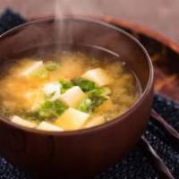 Miso Soup · Green onion, bean curd, and mushrooms.