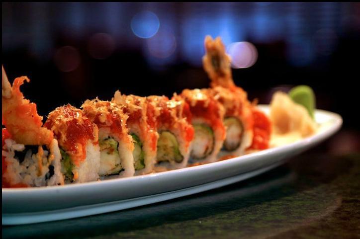 Spicy Craw Fish Maki · Shrimp tempura, avocado, jalapeno and cream cheese roll topped with spicy craw fish. Spicy Level 1. 