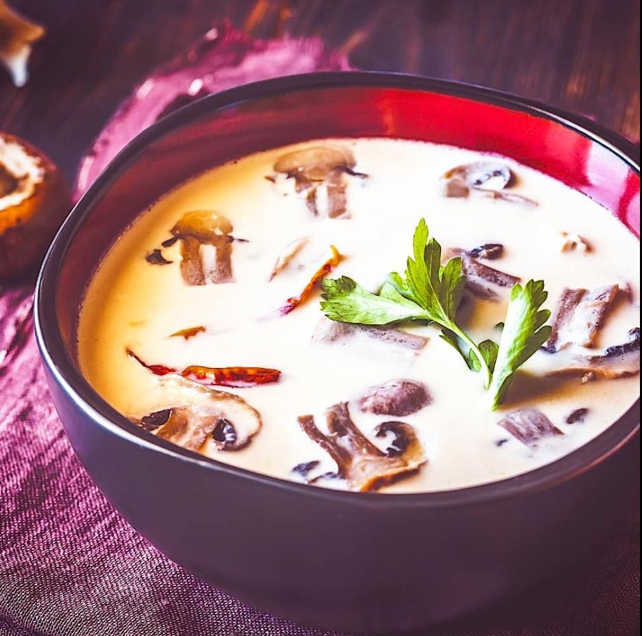 Tom Kha Soup · Lemongrass, coconut milk soup with mushrooms, scallion, and your choice of chicken or tofu. Vegetarian, soy-free, gluten-free options are available. Spicy level 2.
