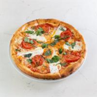 The Queen (VEG) · traditional margherita with marinara sauce, tomatoes, mozzarella & parmesan cheese; finished...