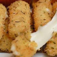 Mozzarella Sticks · Authentic 100% mozzarella cheese in a light batter, sprinkled with grated Parmesan cheese an...
