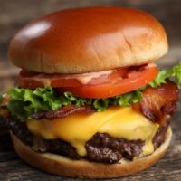 America Burger · 8oz meat, American cheese, brioche bread, lettuce, tomatoes and onions