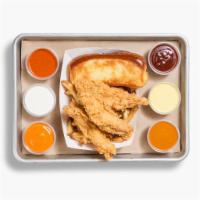 Chicken Tenders · Served with Southern BBQ bread, fries and choice of dipping sauce.