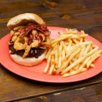 BBQ Burger · Onion straws, bacon and BBQ sauce.
